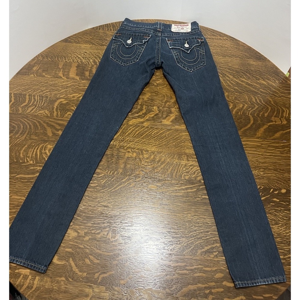Vintage True Religion Skinny Jeans Womens 27 Dark Wash Flap Pocket Y2K - Picture 3 of 8